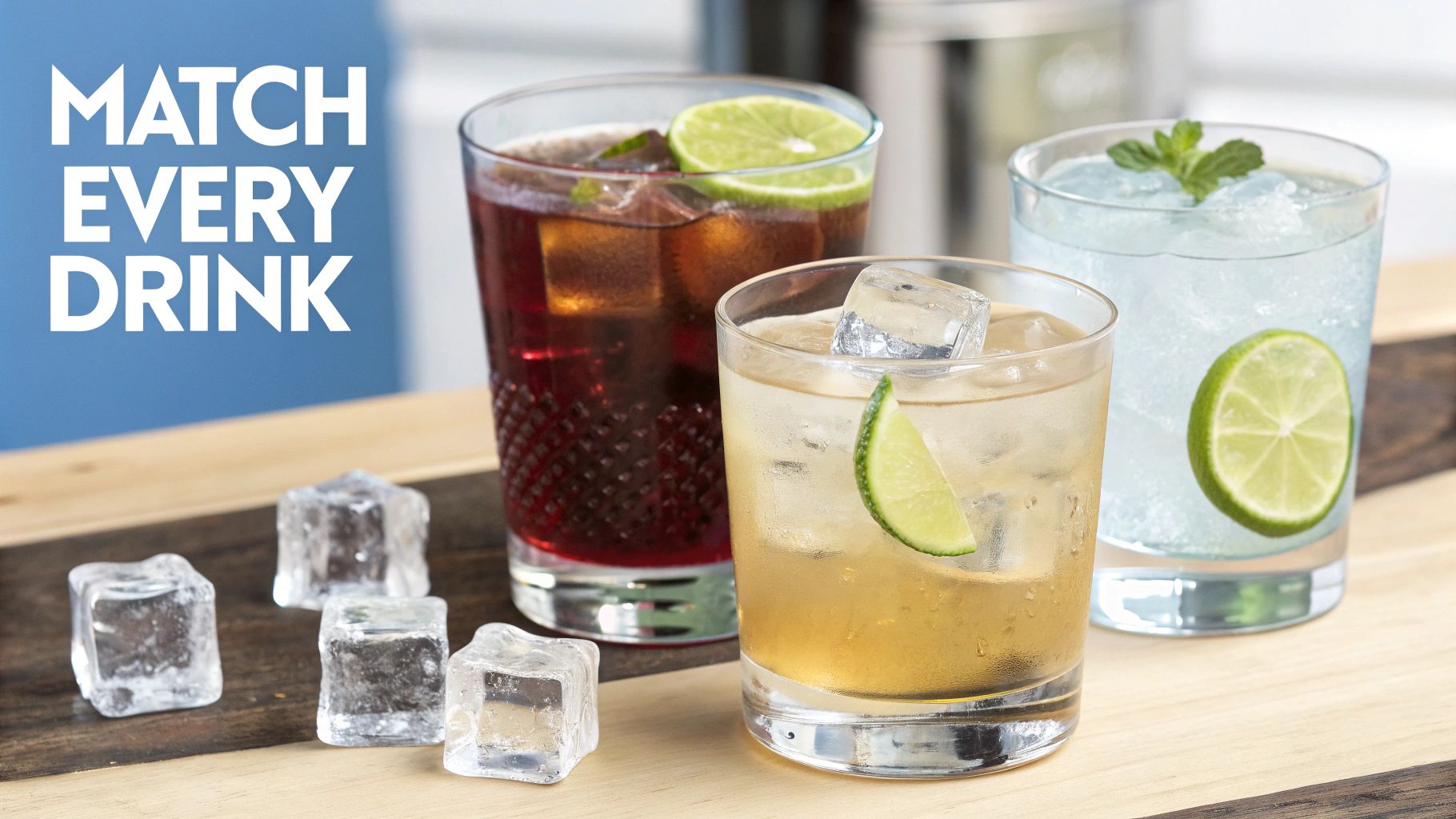 A person pouring whiskey into a glass with reusable ice cubes