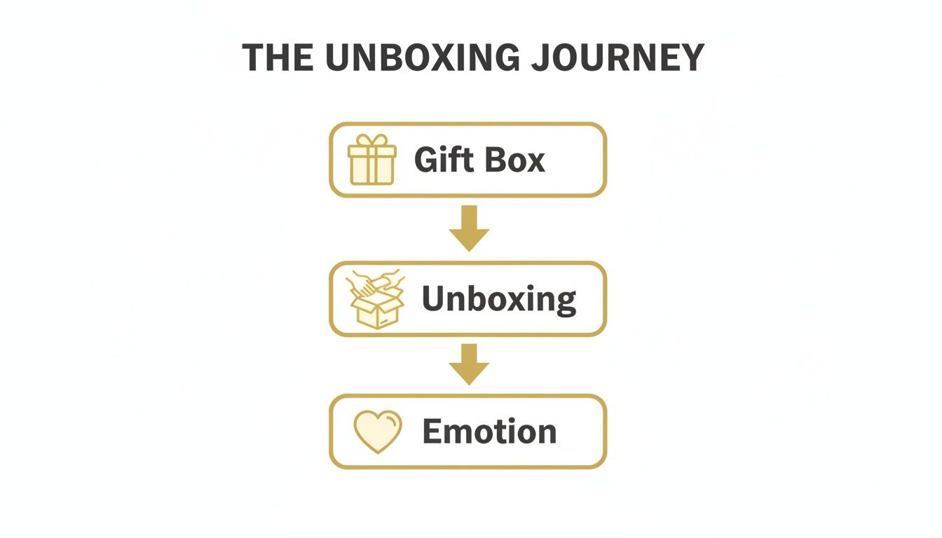 An infographic of 'The Unboxing Journey' showing steps: Gift Box, Unboxing, and Emotion.