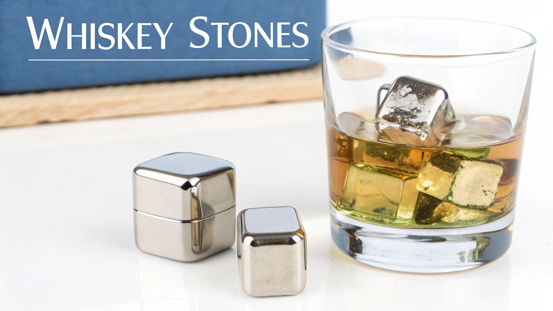A set of premium chilling stones in a whiskey glass