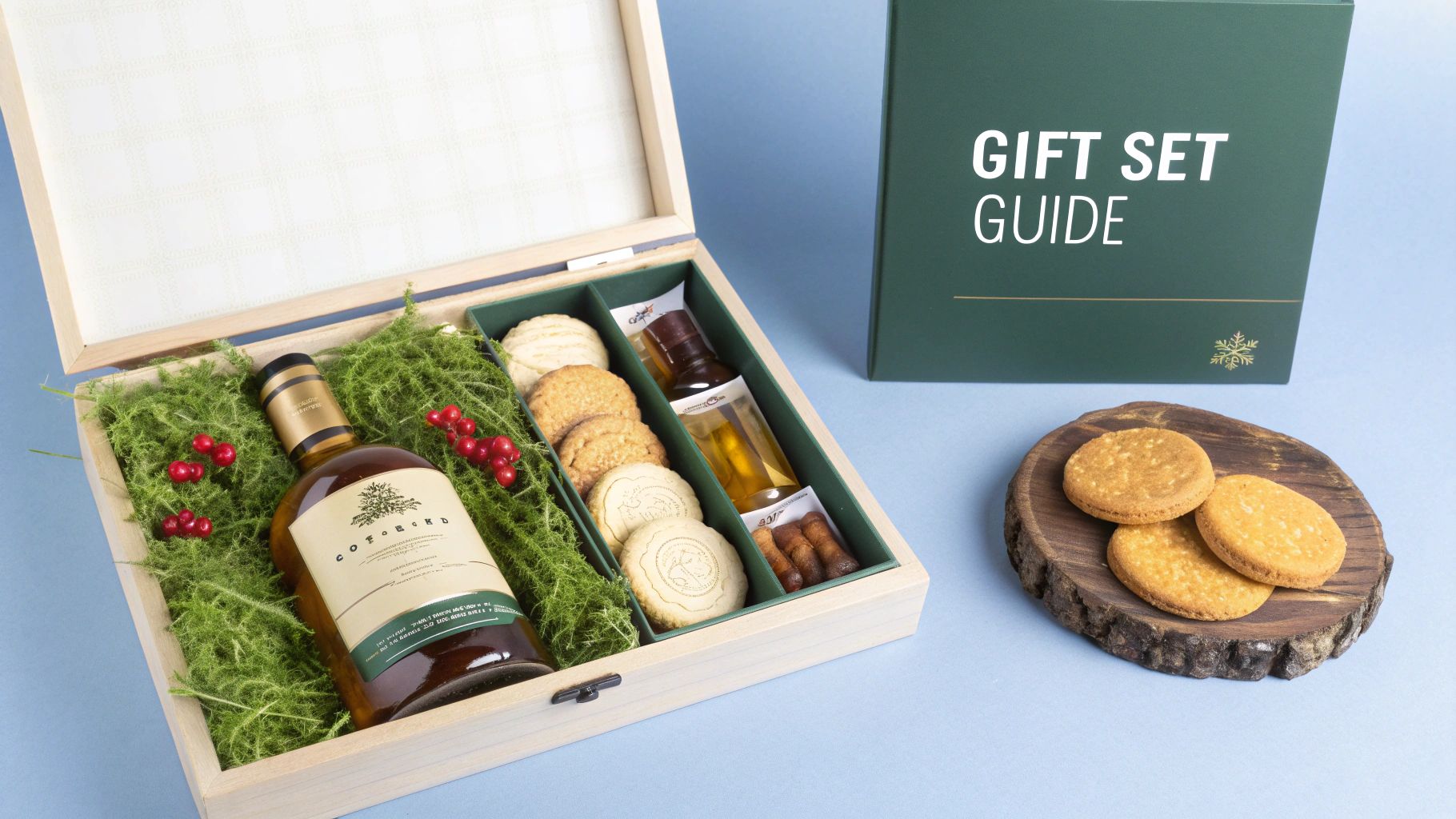 A luxurious scotch gift set with a decanter, glasses, and chilling stones.