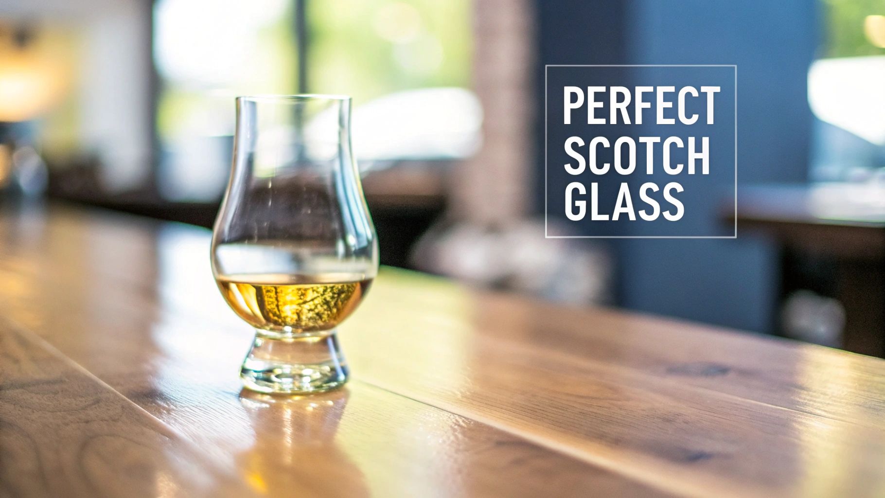 A collection of different scotch glasses arranged on a dark wooden surface, showcasing various shapes and sizes.