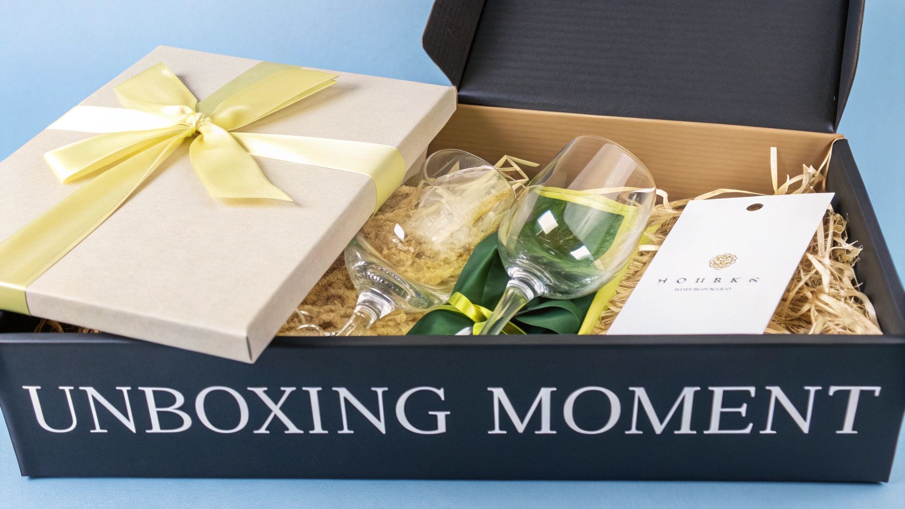 A person wrapping a gift box with elegant ribbon and a decorative tag, creating a memorable unboxing experience.