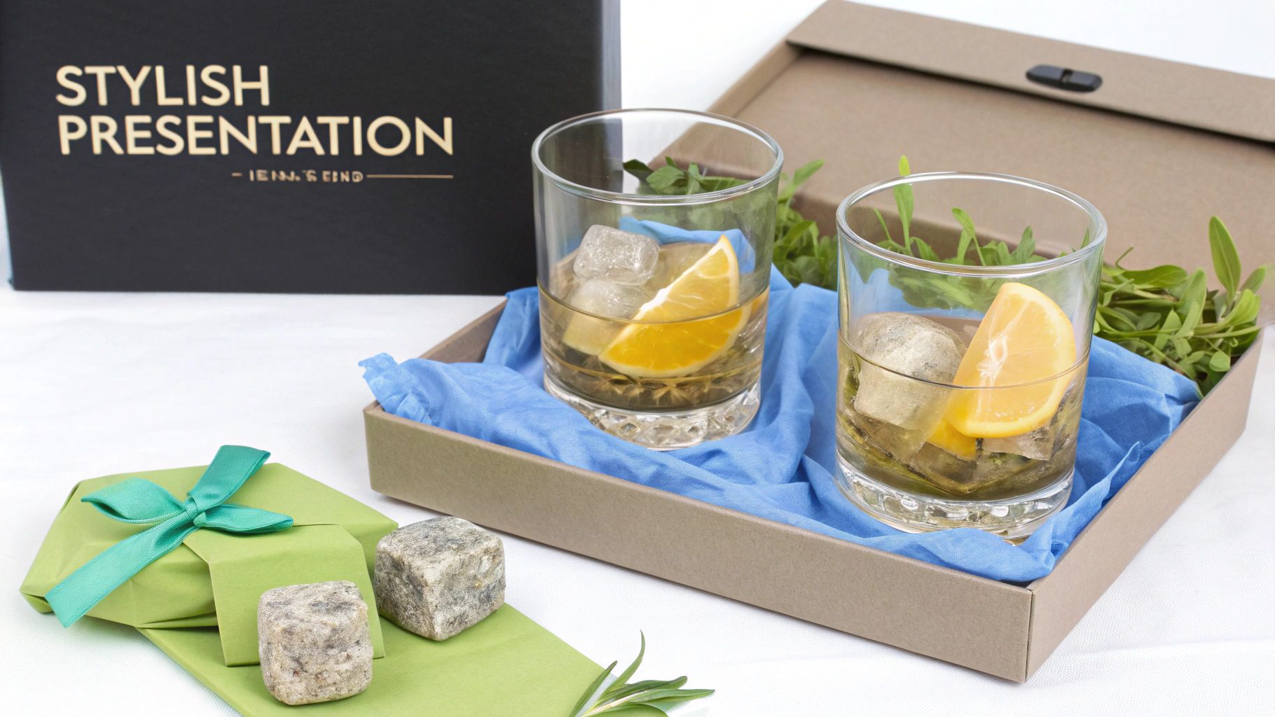 Styled double rocks glasses gift set