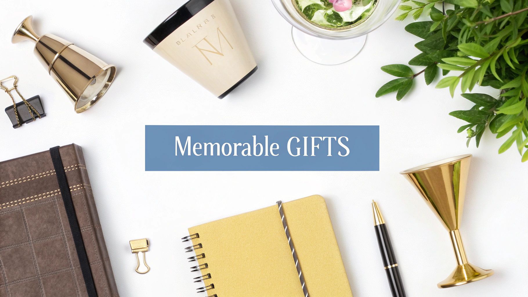 Elegant flat lay of luxury office supplies and notebook representing memorable employee appreciation gifts