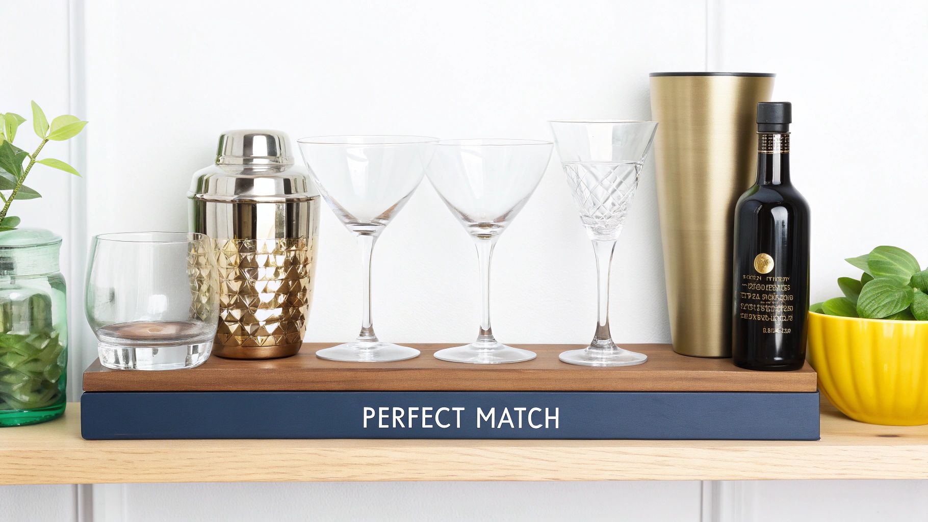 A stylish bar setup with a premium whiskey decanter, glasses, and chilling stones, perfect for a connoisseur.