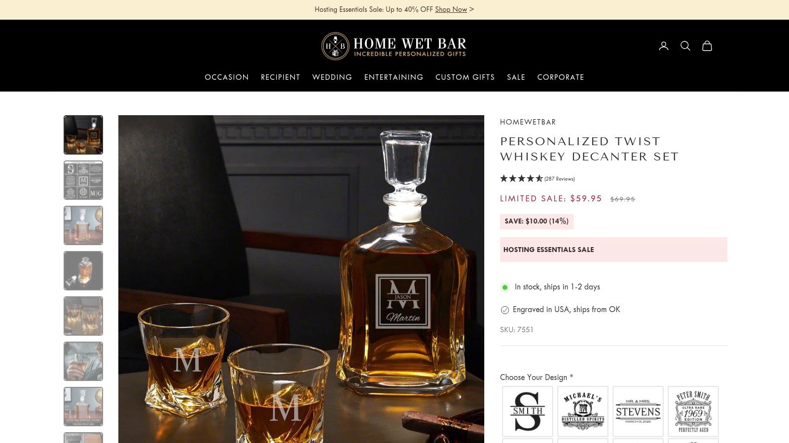 Engraved decanter set from HomeWetBar