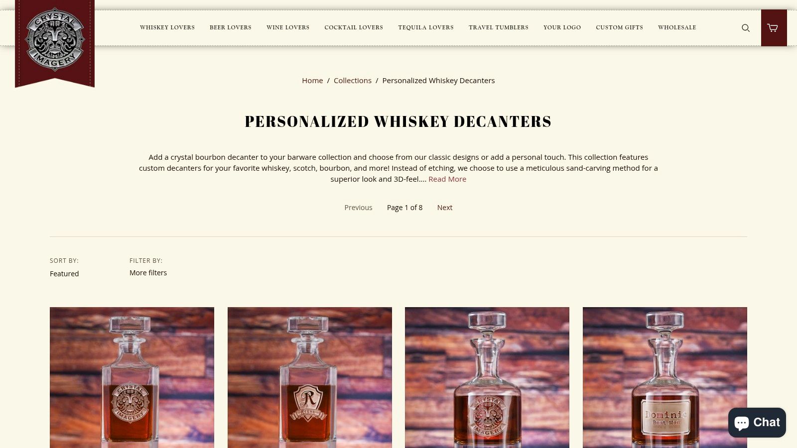 Engraved decanter set from Crystal Imagery