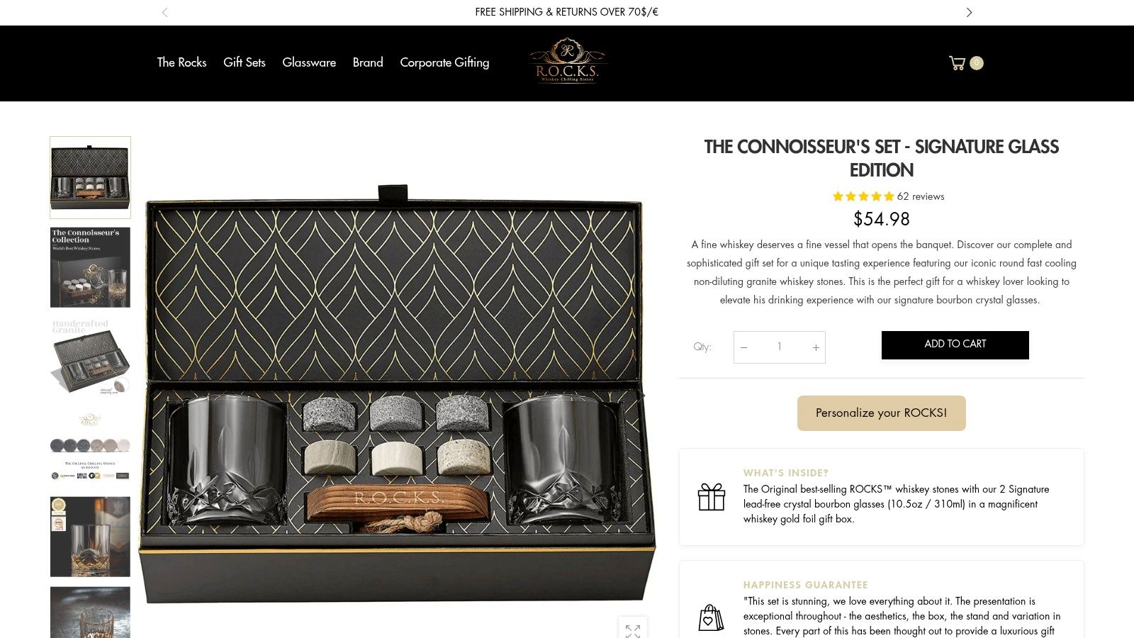 The Connoisseur’s Set – 6 Whiskey Stones & 2 Crystal Glass Gift