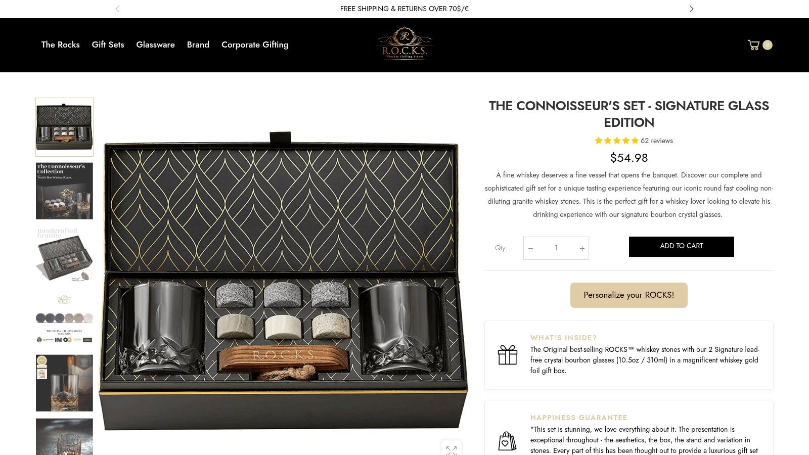 The Connoisseur’s Set – 6 Whiskey Stones & 2 Crystal Glass Gift