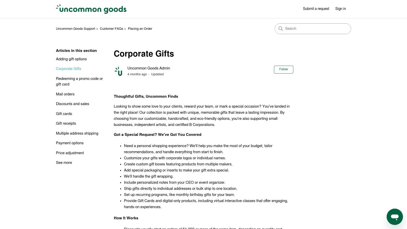Uncommon Goods – Corporate Gifts (Concierge)