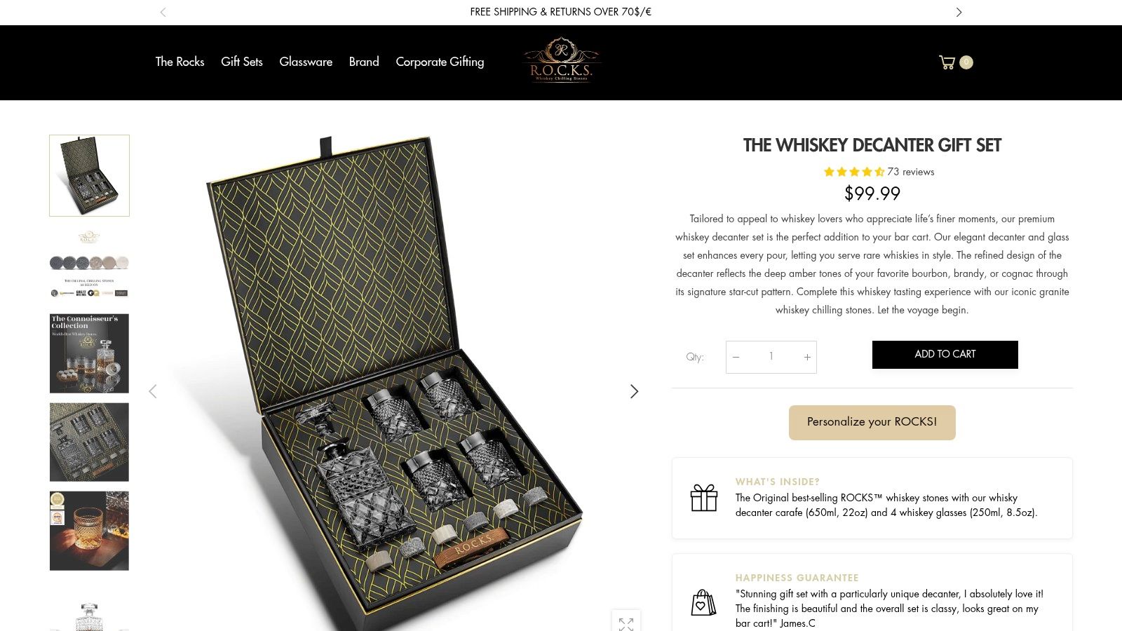 The Whiskey Decanter Gift Set — R.O.C.K.S. Whiskey Chilling Stones