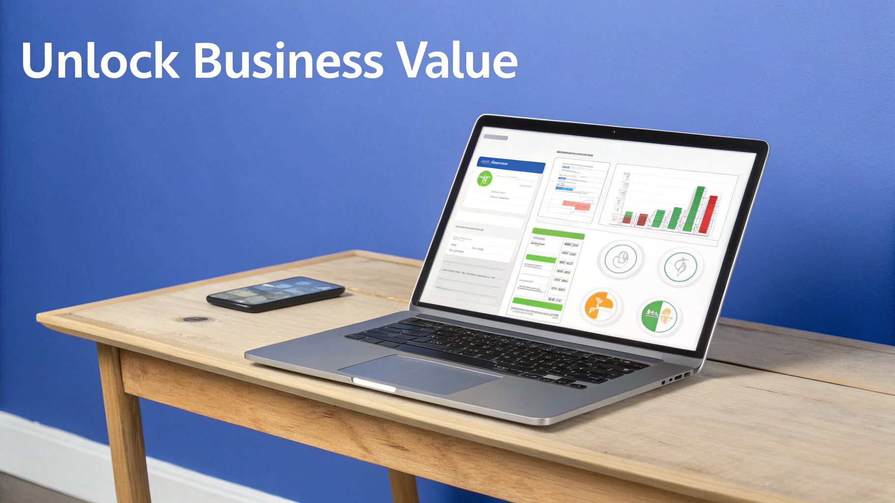 Business team analyzing charts and graphs on a large screen, showing positive growth trends