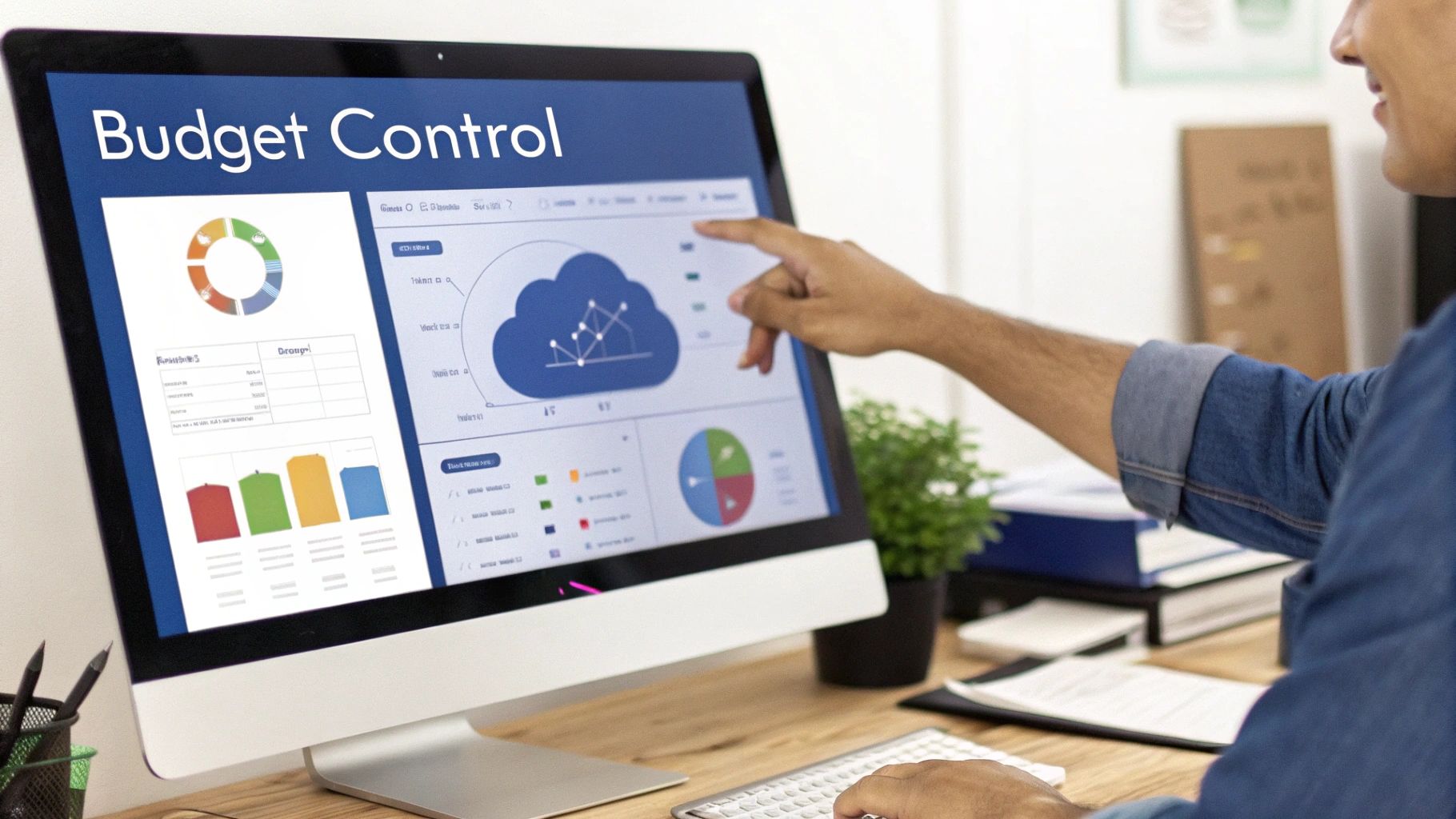 An image showing a dashboard with charts and graphs, representing financial governance and monitoring of cloud savings.
