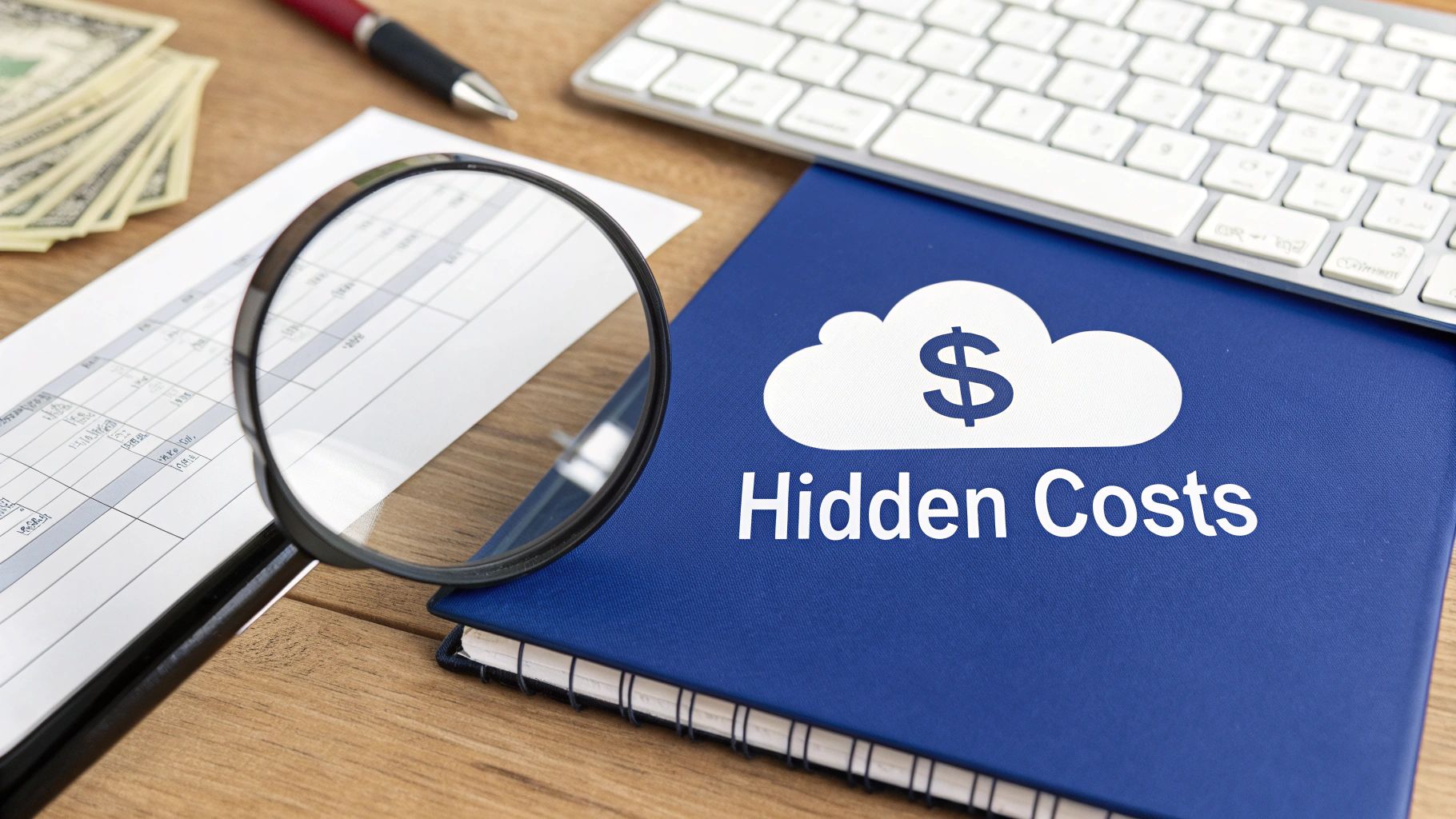 Magnifying glass over a financial document highlighting Amazon S3 costs