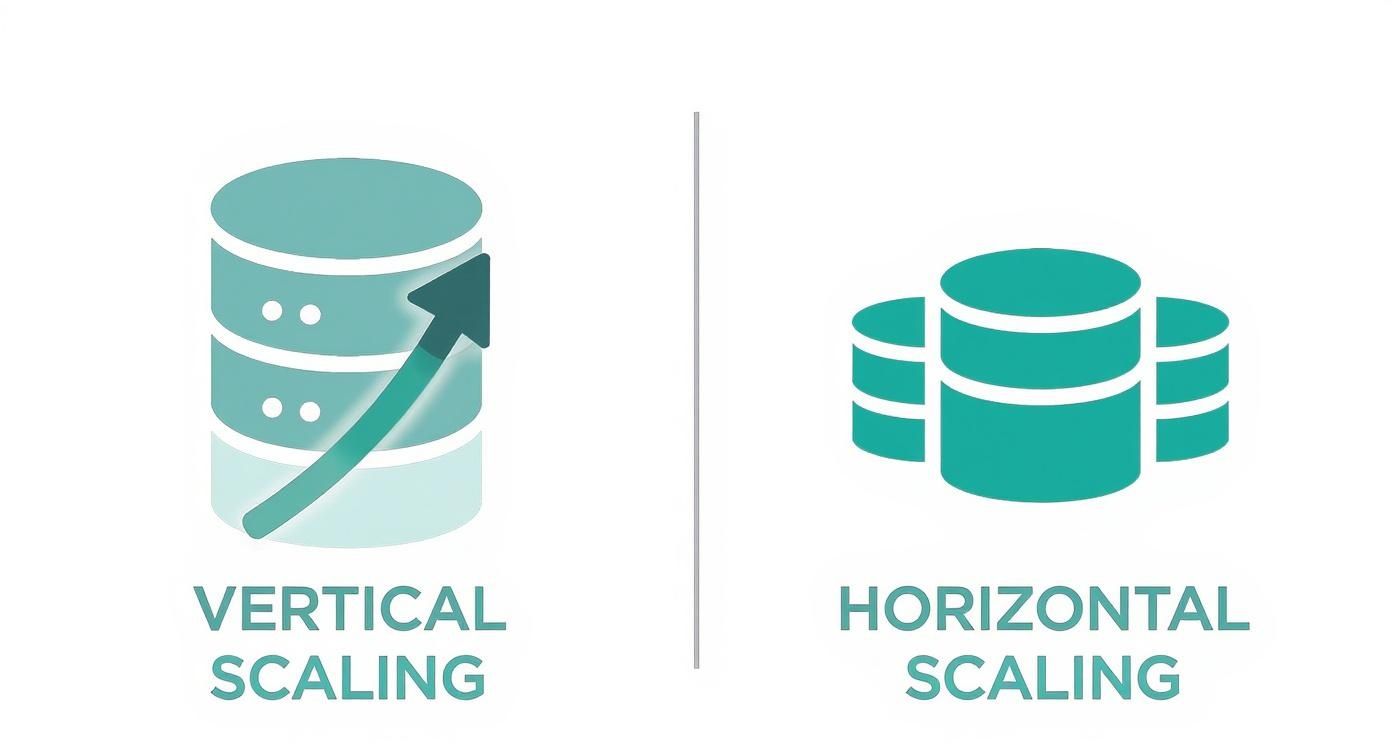 Infographic about vertical scaling vs horizontal scaling