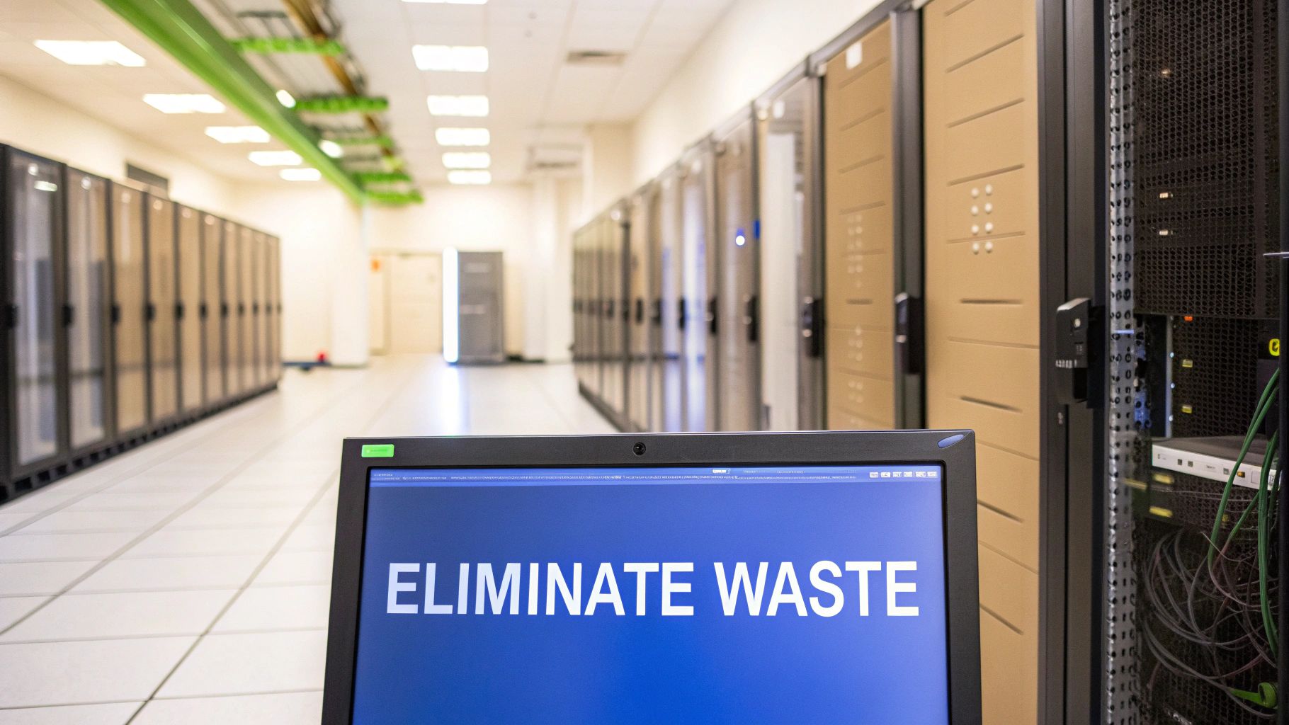 A magnifying glass hovering over cloud icons and dollar signs, illustrating the search for hidden cloud waste.