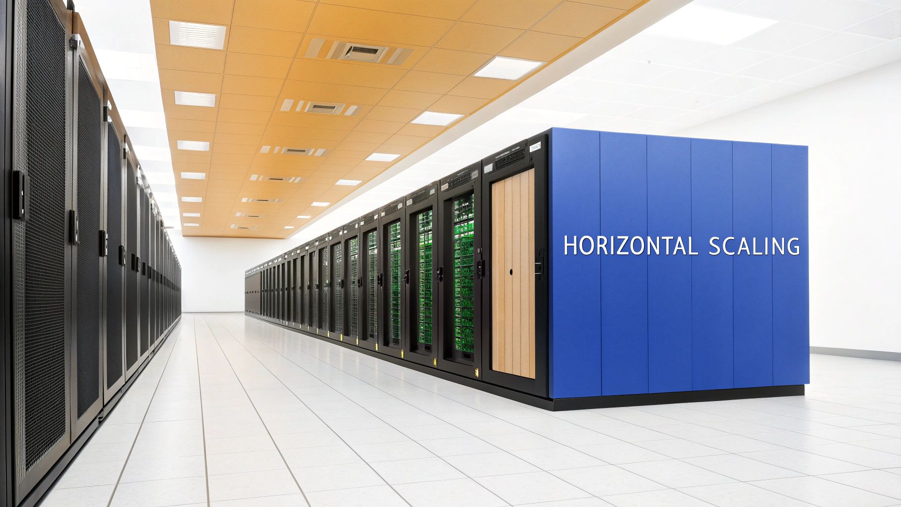 A network of interconnected servers working together, representing a distributed system.