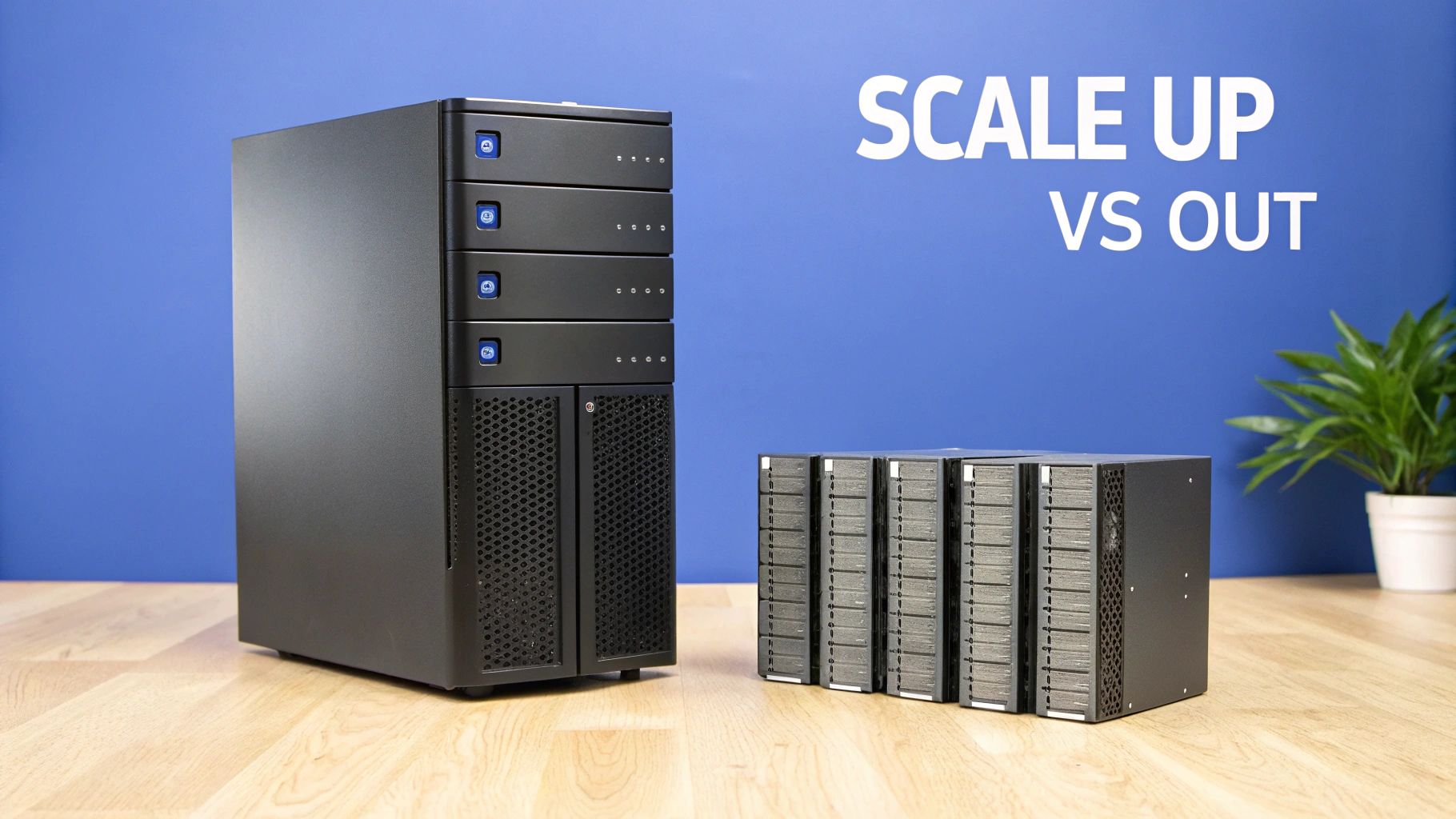 A diagram illustrating the difference between horizontal and vertical scaling