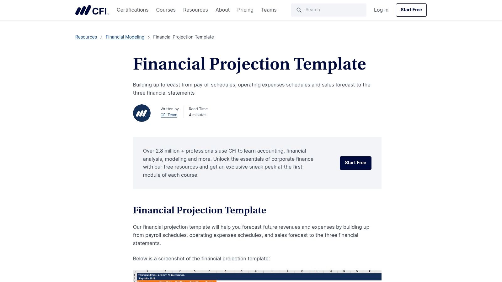 Corporate Finance Institute (CFI) – Financial Projection Template