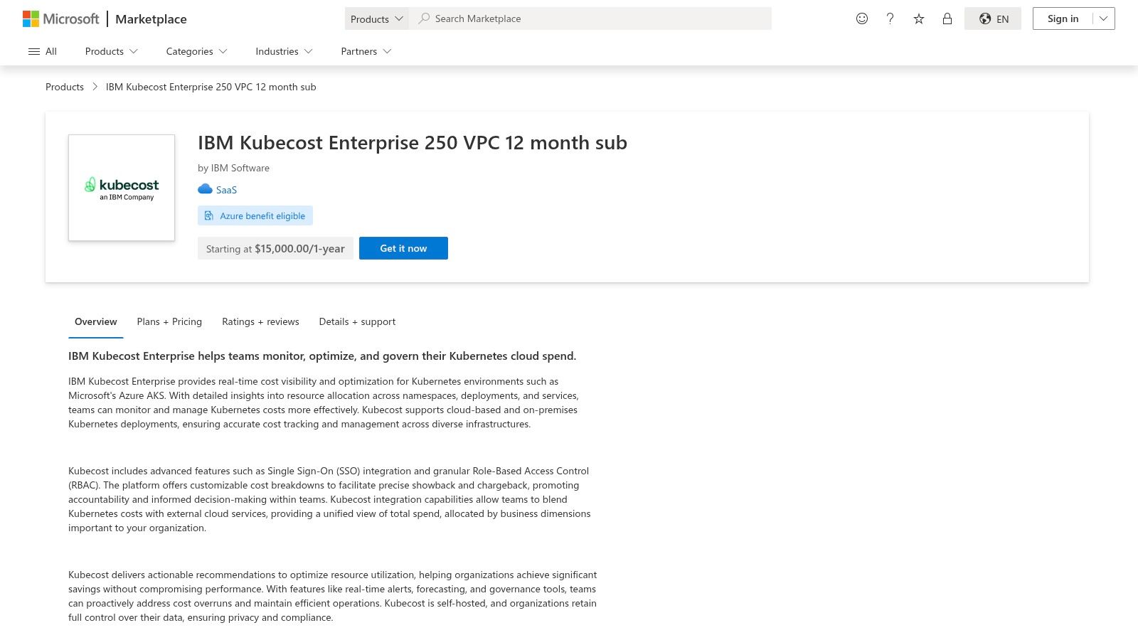 Kubecost (IBM Kubecost) for AKS