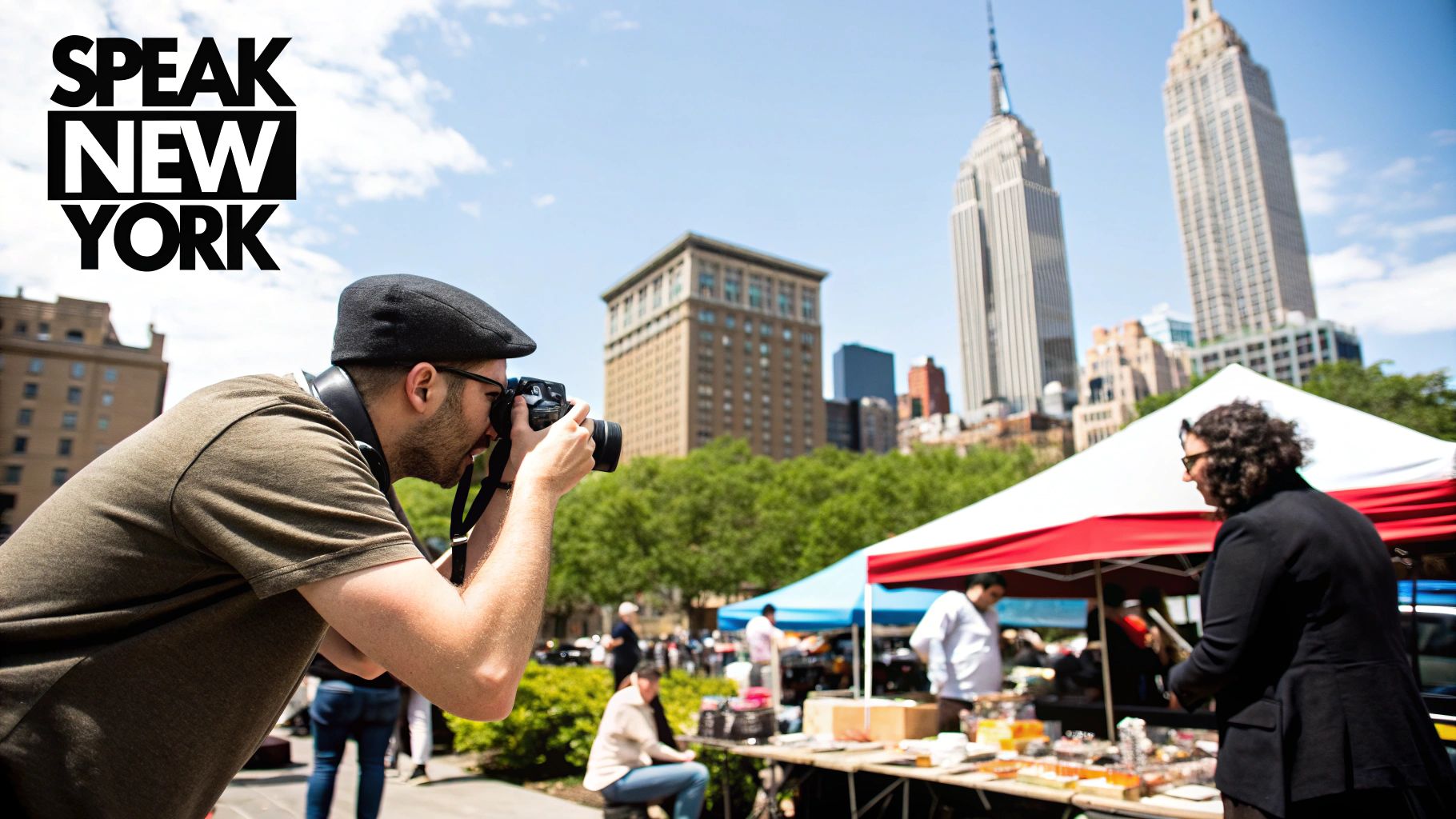 People at a local NYC street fair, representing local marketing content