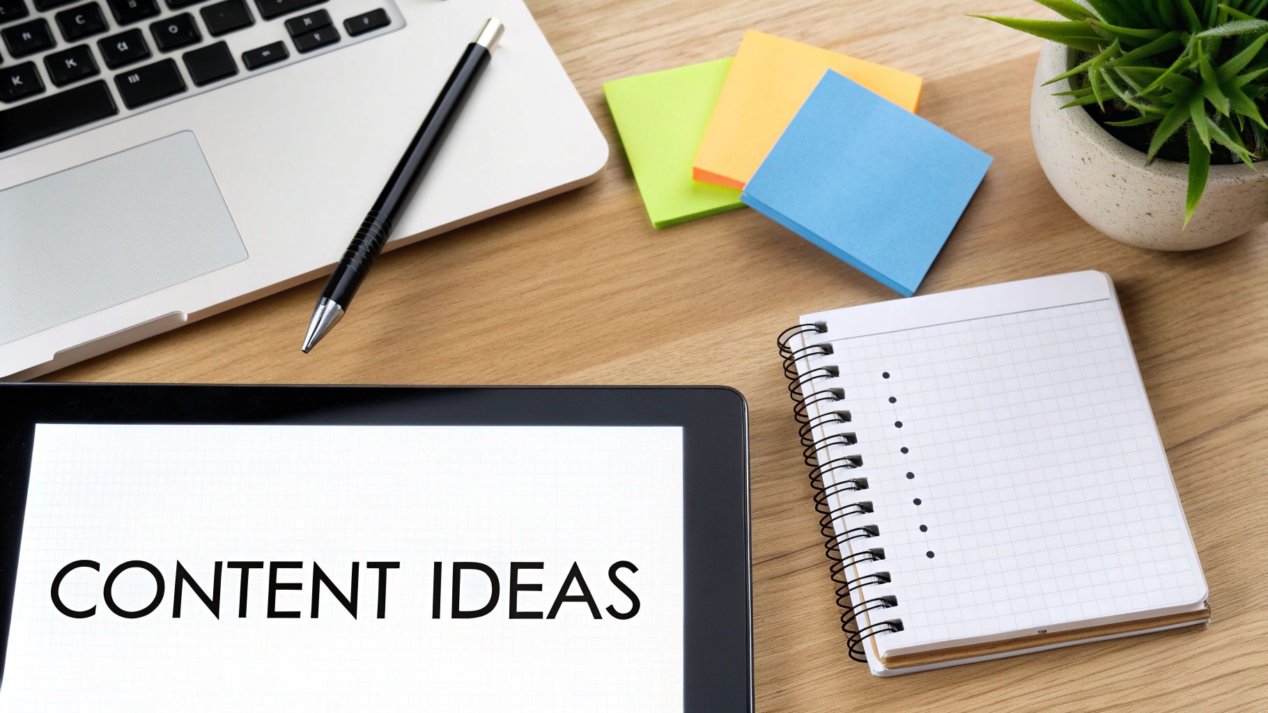 A person brainstorming content ideas on a whiteboard with colorful sticky notes and markers.