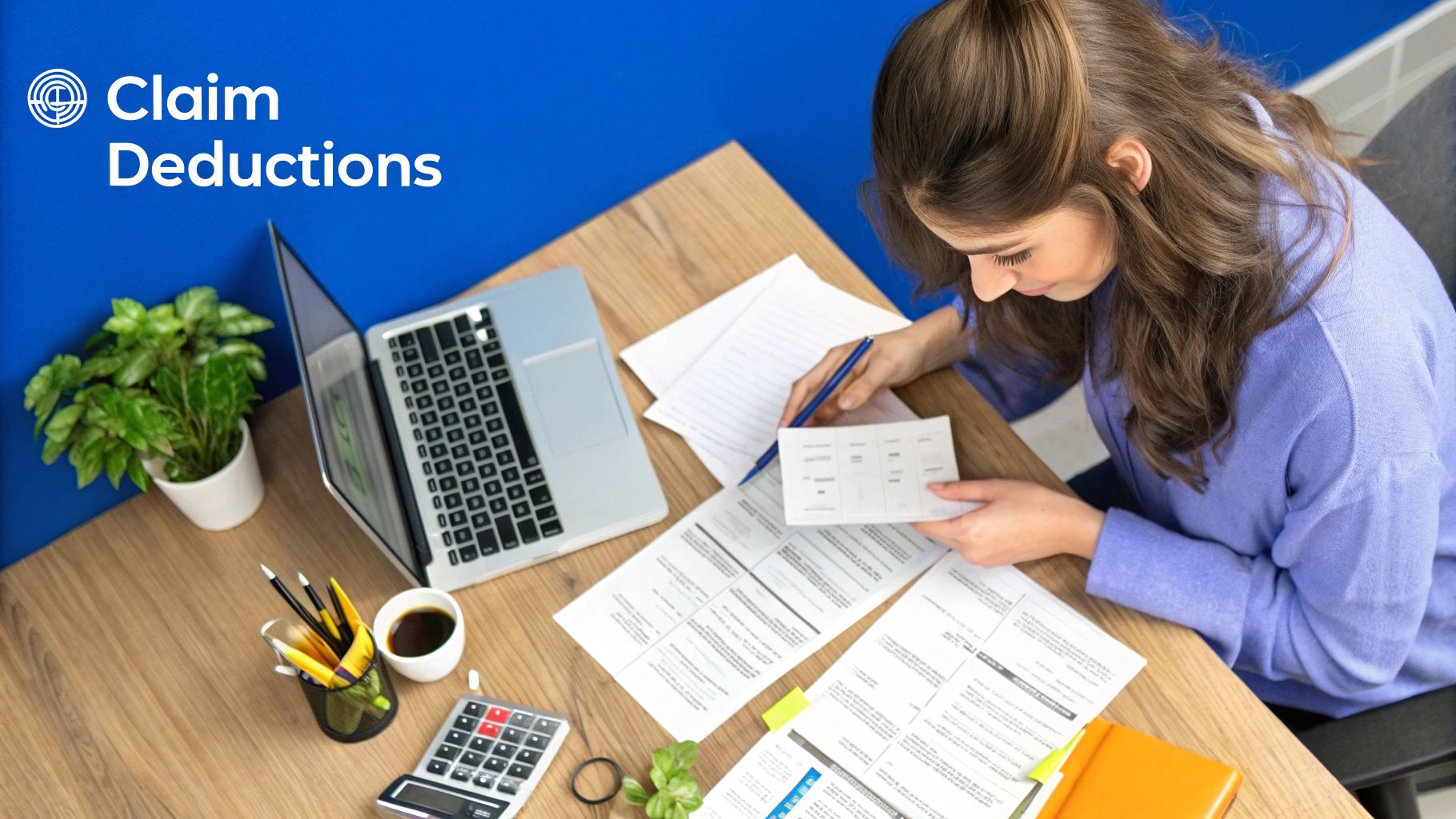 A person using a calculator to review business expenses and deductions