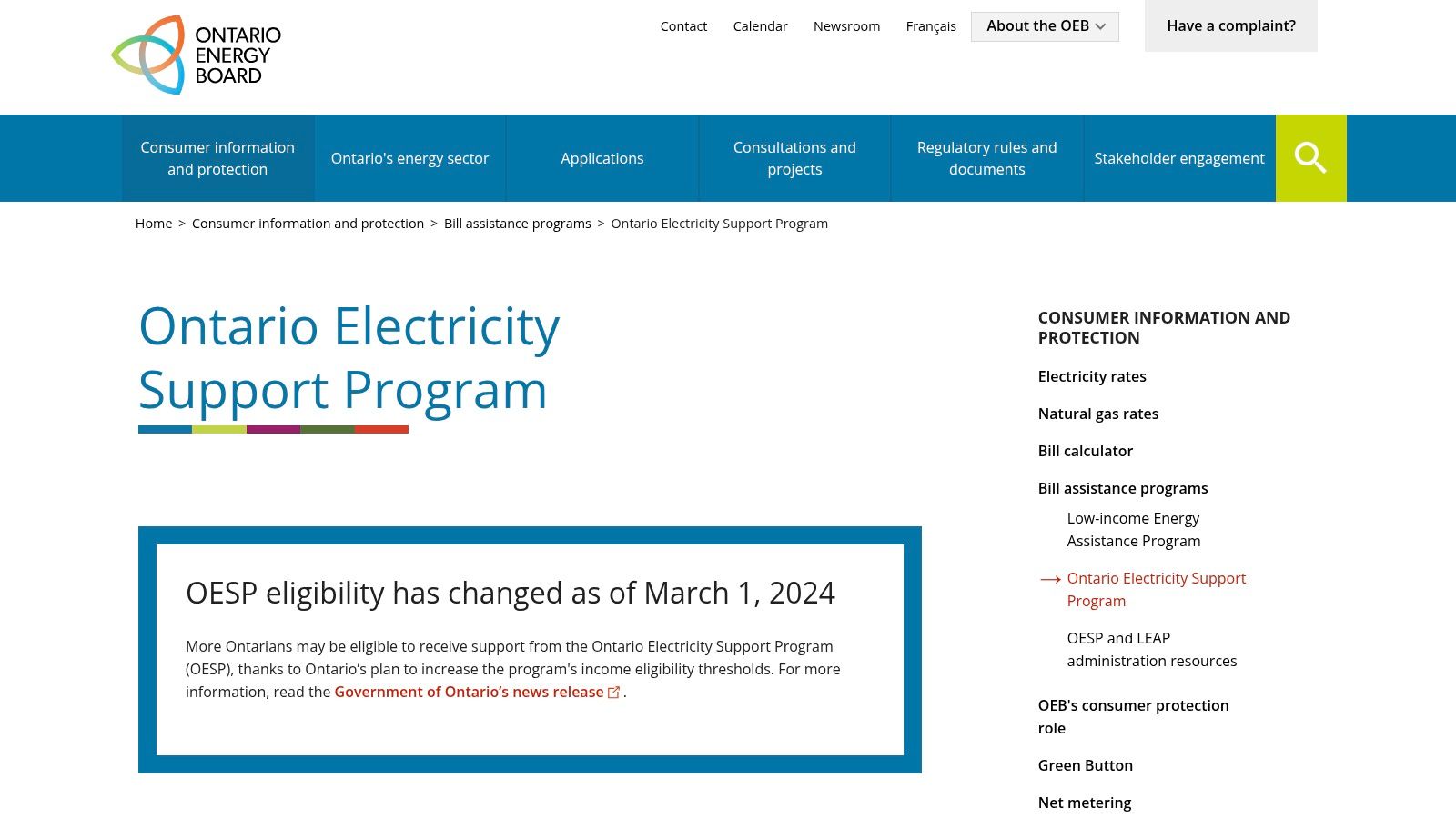 Ontario Electricity Support Program (OESP) — Ontario Energy Board