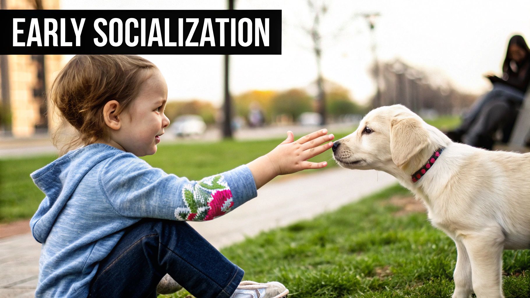 A group of diverse puppies playing together in a supervised puppy socialisation class, learning positive social skills.