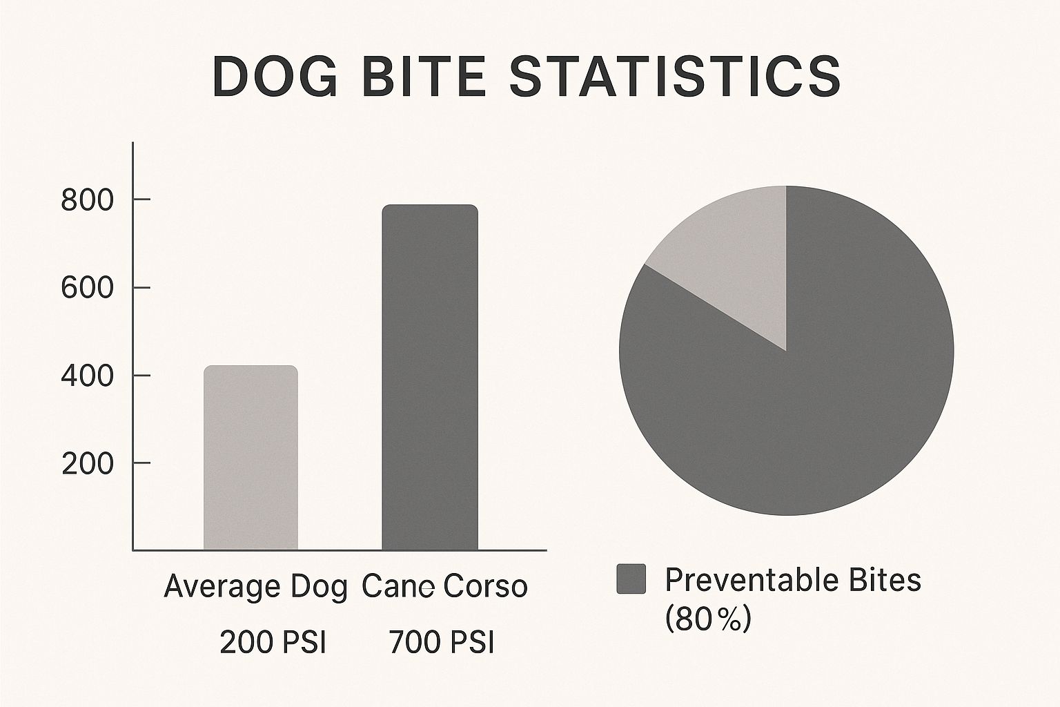 Infographic comparing Cane Corso bite force to the average dog and showing the percentage of preventable bite incidents