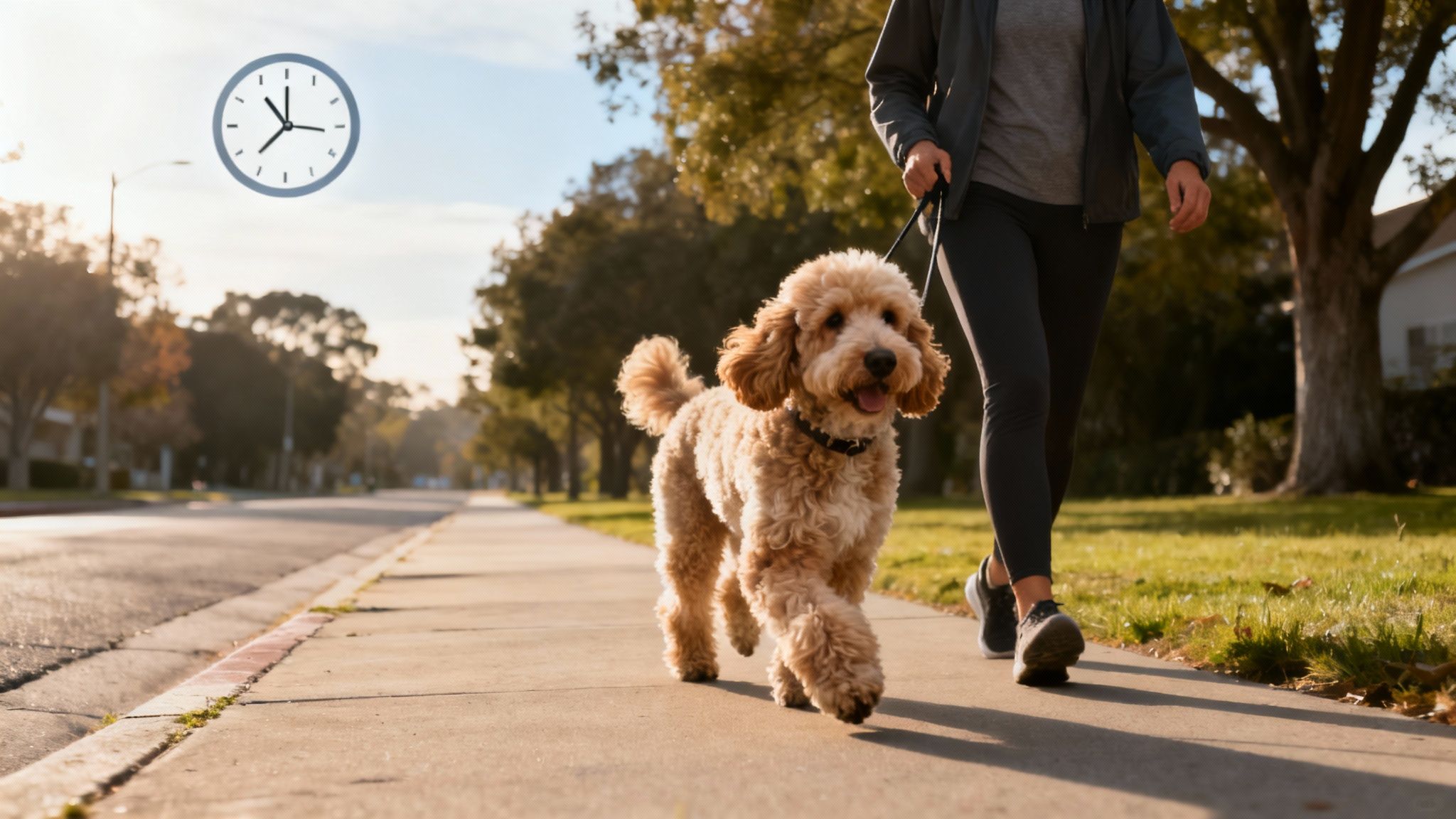 A happy Cockapoo running in a field