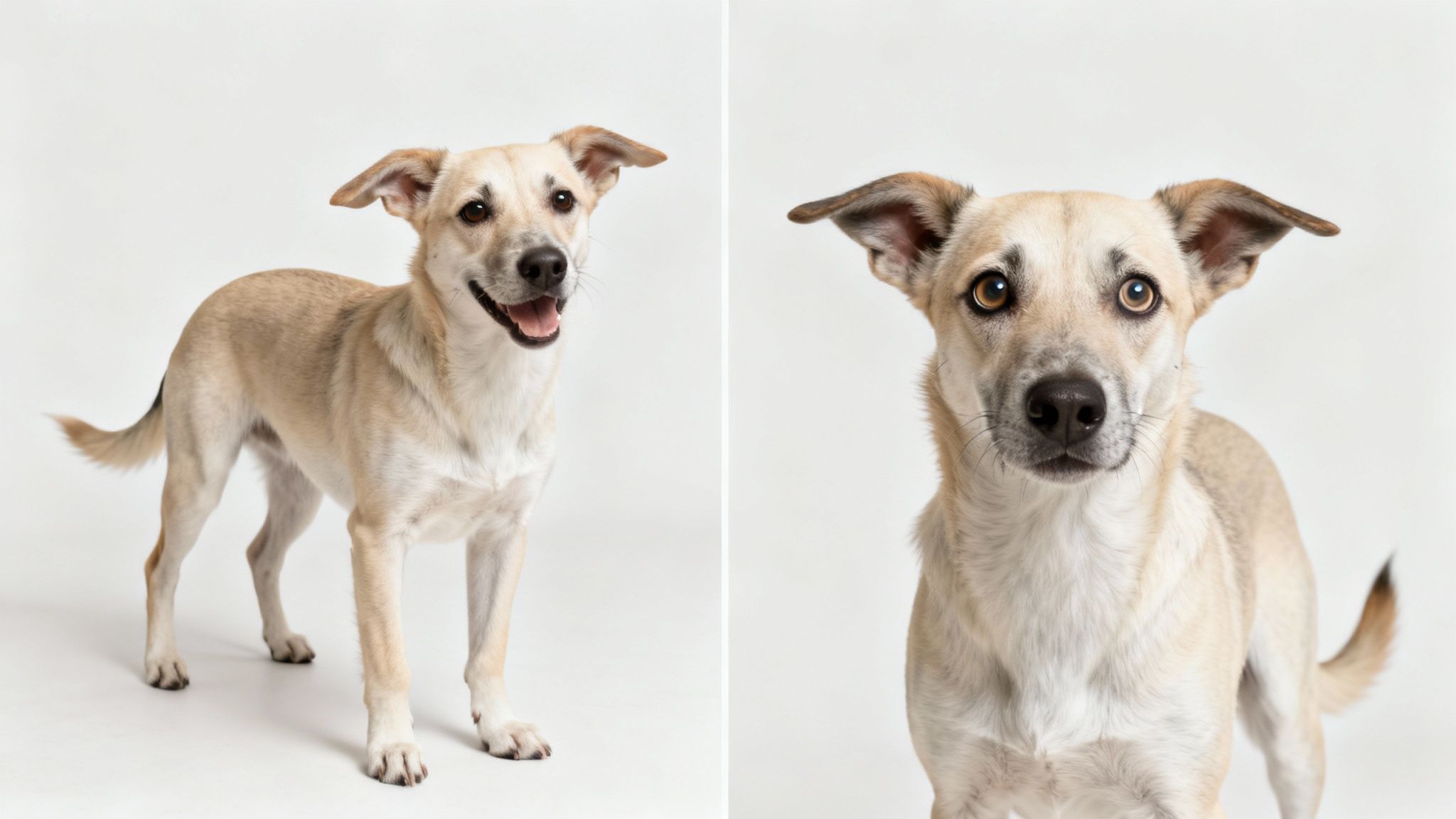 A dog looking back at its owner with its ears held back, showing a soft and gentle expression.