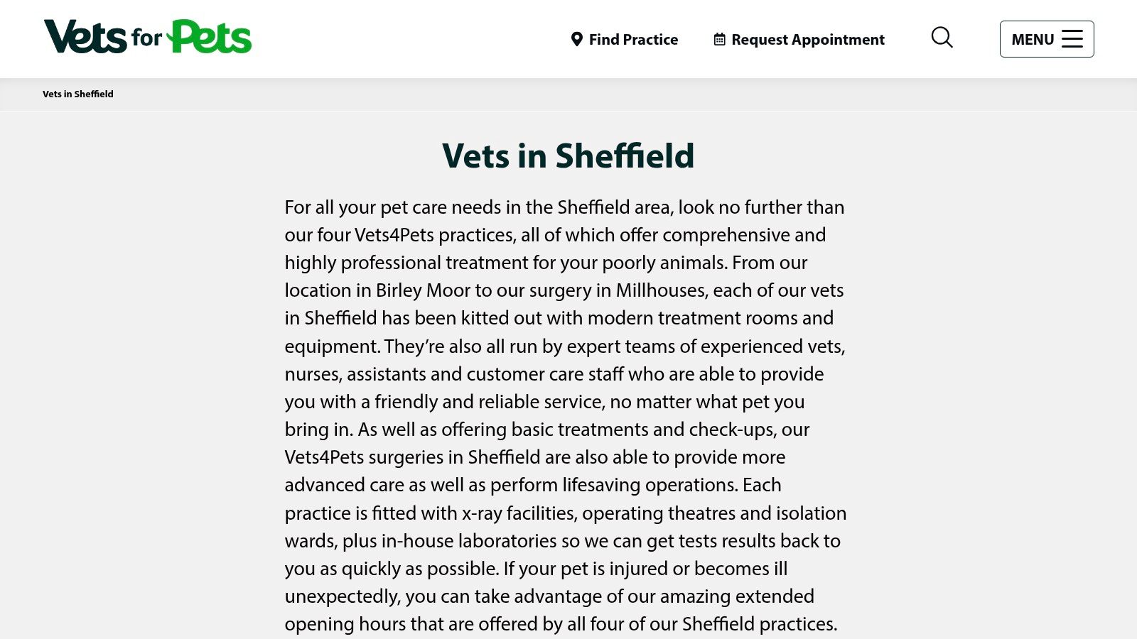 Vets4Pets – Sheffield practices