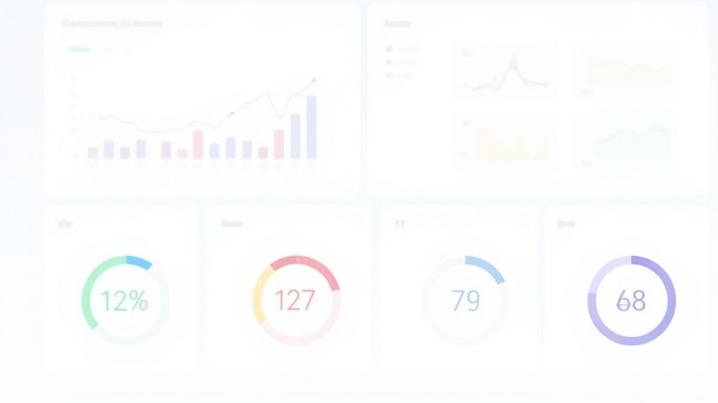 Dashboard analityczny z wykresami słupkowymi, liniowymi i kołowymi, prezentujący dane biznesowe.
