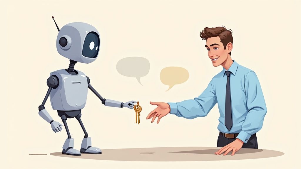 Image showing the evolution of property services from old methods to modern AI chatbots