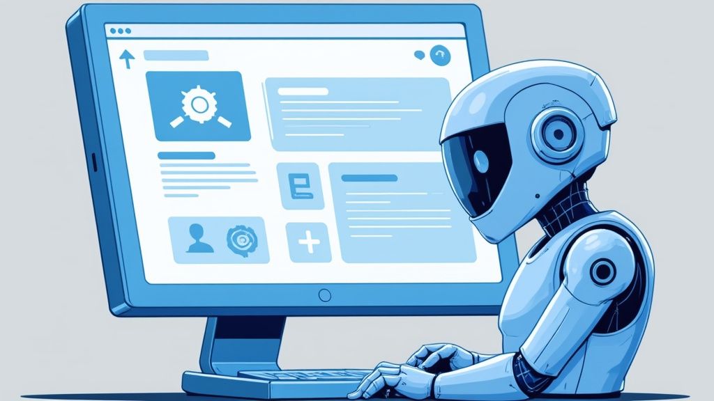 A person interacting with a chatbot on a tablet, with user feedback icons floating around the screen, representing the user-centric testing process.
