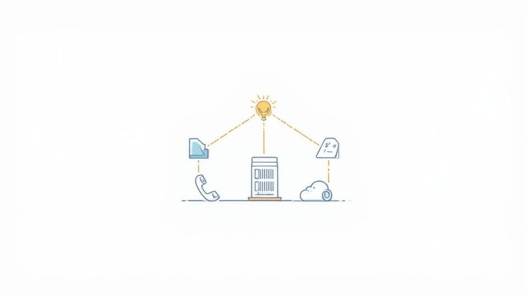 A visual representation of interconnected data points and customer profiles, highlighting the broader impacts of IVR like data insights and improved customer experience.