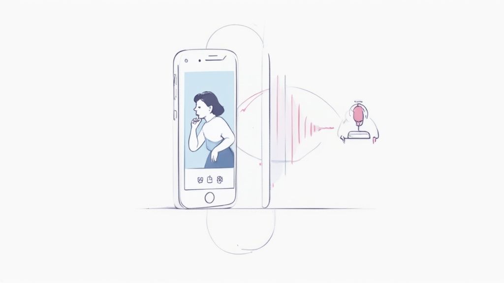 An abstract image representing voice waves and technology, symbolizing interactive voice recognition.