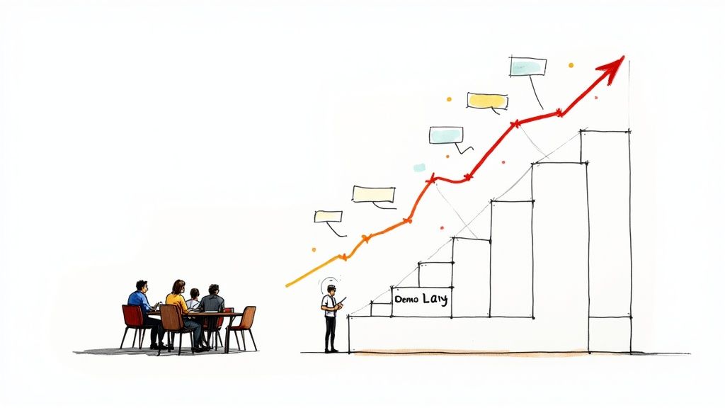 A group of founders collaborating on a project, showing rapid growth charts in the background.