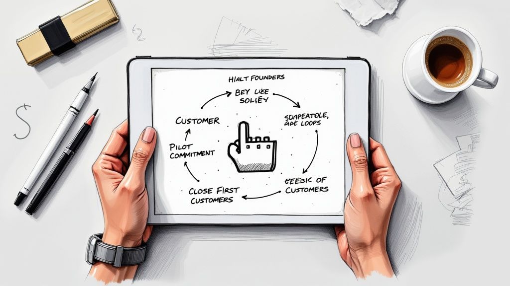 A group of people collaborating on a marketing plan around a large screen showing growth charts.