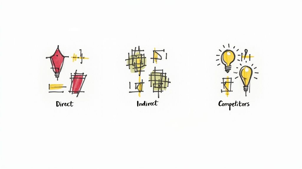 A simple visual map showing different categories of competitors connected by lines.