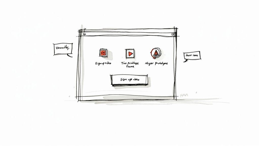 A person sketching out a user interface on a whiteboard, representing idea validation before development.