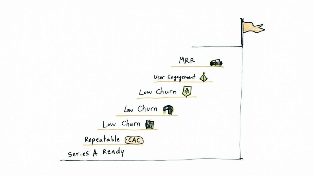 A person marking a checklist, symbolizing the milestones needed to secure Series A funding.