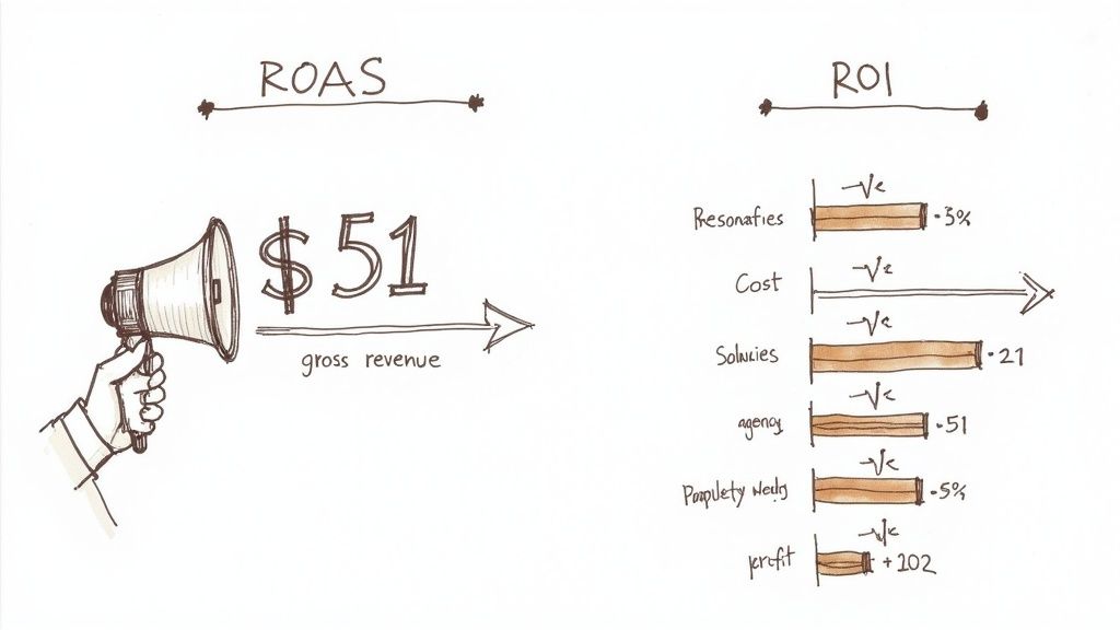 A simple visual showing the ROAS calculation.