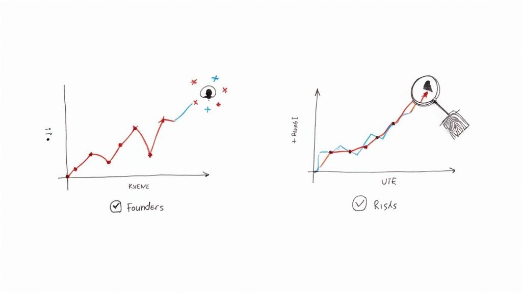 A focused investor reviewing financial charts and data on a digital screen, representing AI-powered due diligence.
