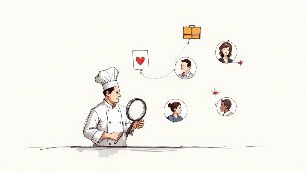 A person at a desk analyzing charts and data on a computer screen, representing audience analysis.