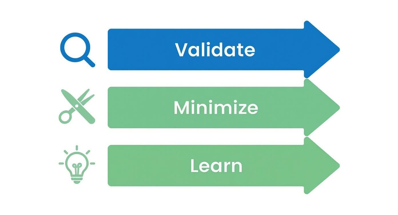 Infographic showing the smart MVP process flow with steps to Validate, Minimize, and Learn