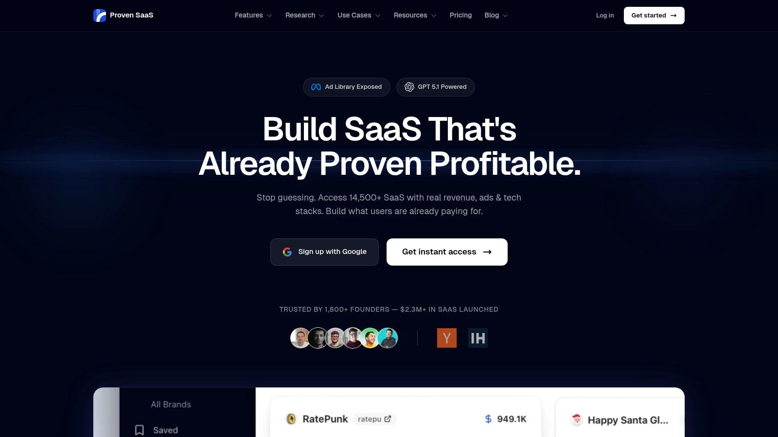 Proven SaaS Interface showing SaaS product analysis