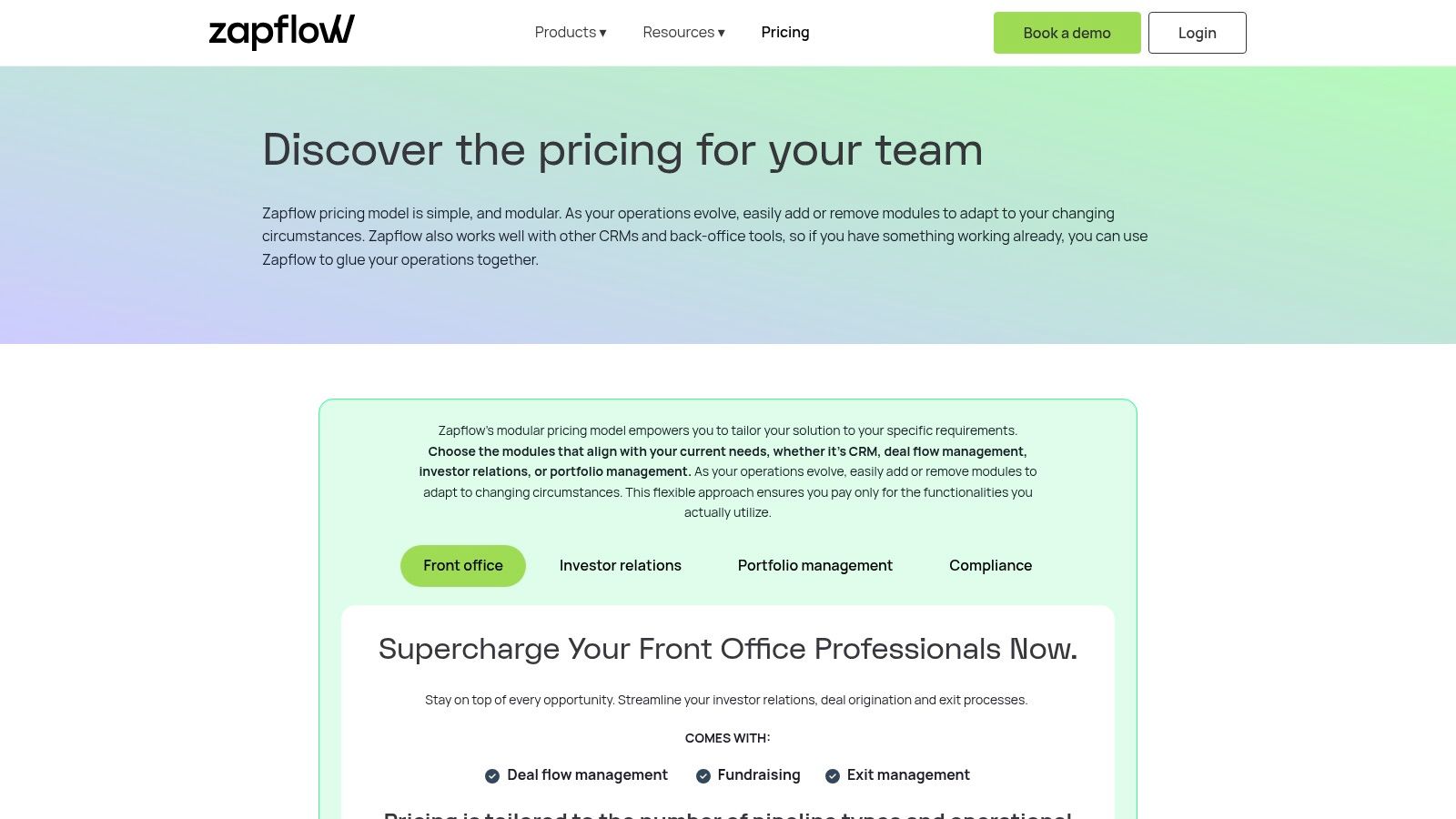 Zapflow pricing page