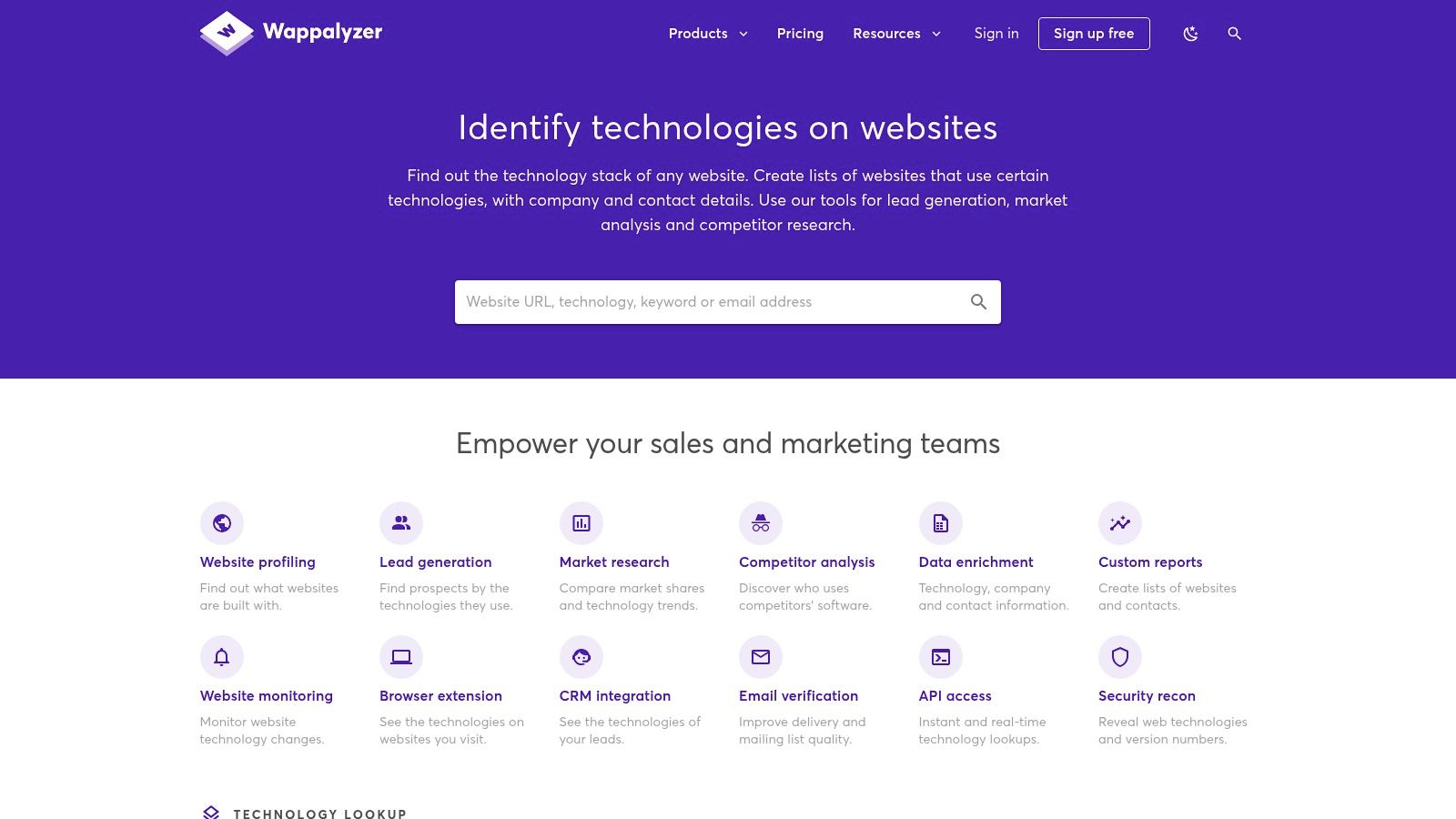 Wappalyzer – Technology Lookups and Leads